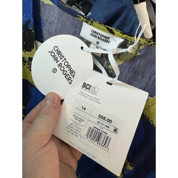 NWT Christopher John Rogers Womens Blue Floral Puff Sleeve Maxi Dress Size 14 - Picture 6 of 9